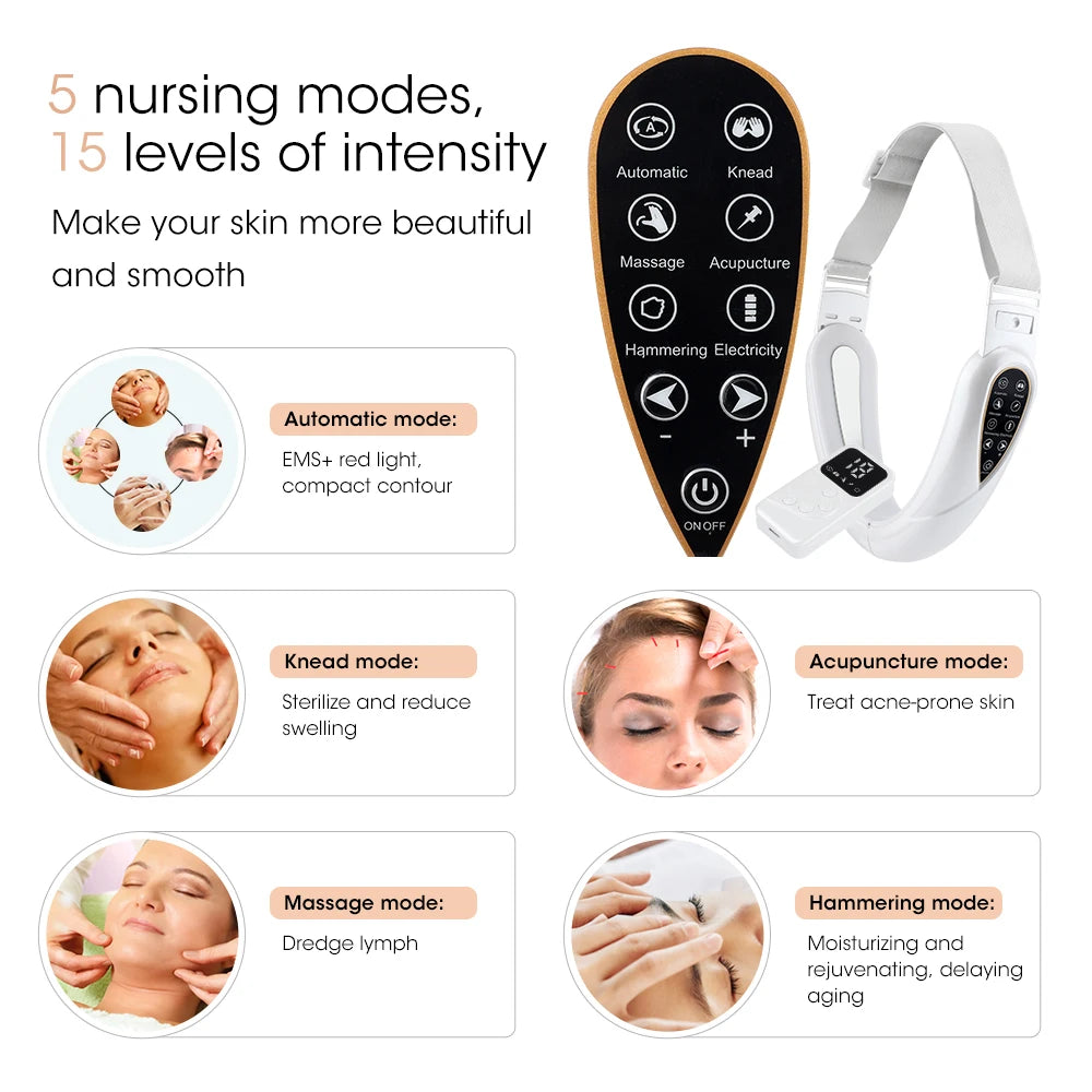 Face Lifting Device Red Light Skin Rejuvenation V Face Massager Double Chin Lift up with Remote Control Facial Beauty Instrument